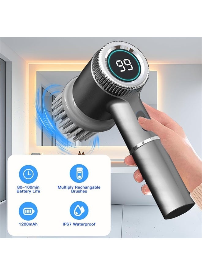 HOMESTAR Rechargeable Electric Spin Scrubber, Cordless Cleaning Brush with Long Handle, for Bathroom Tub, Floor, Tile, Kitchen and Shoes, Grey - Image 4