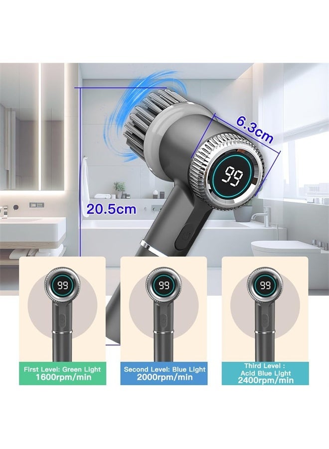 HOMESTAR Rechargeable Electric Spin Scrubber, Cordless Cleaning Brush with Long Handle, for Bathroom Tub, Floor, Tile, Kitchen and Shoes, Grey - Image 2