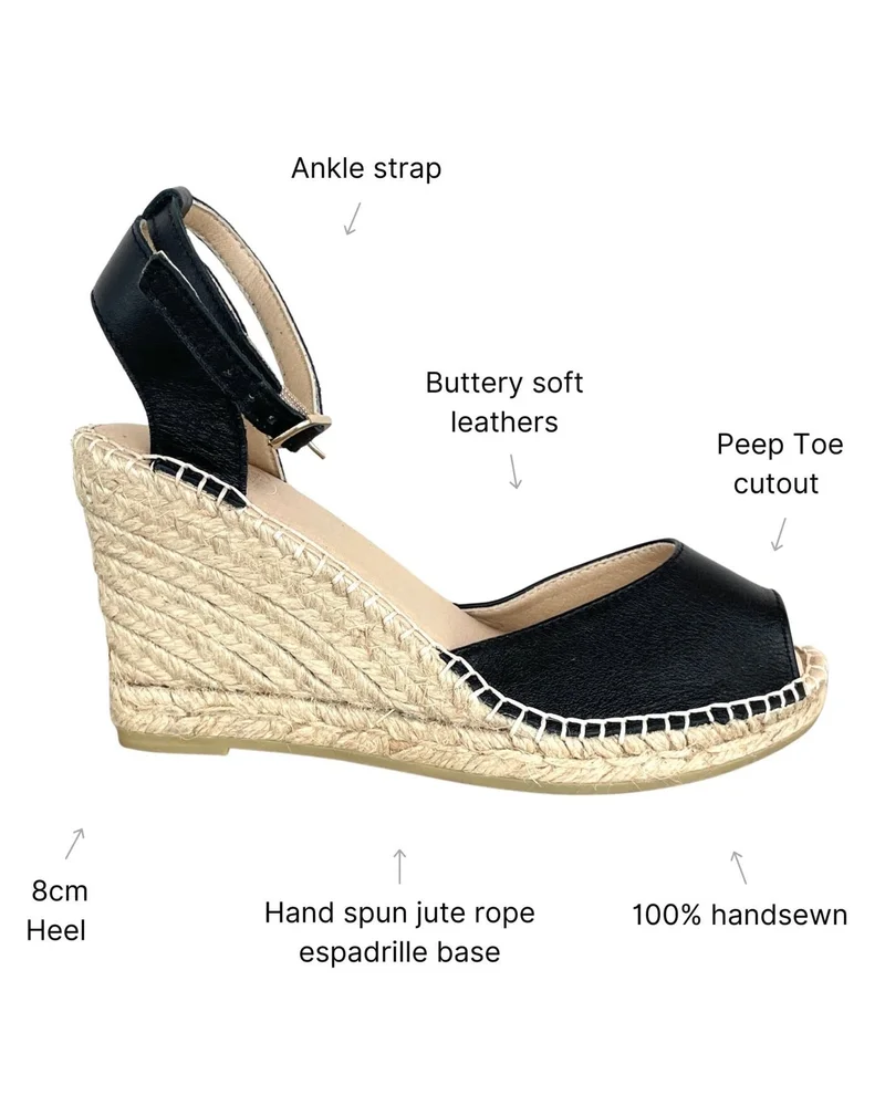 SHOEQ Midnight Peep Toe Espadrille Wedge for Women | Best Price UAE