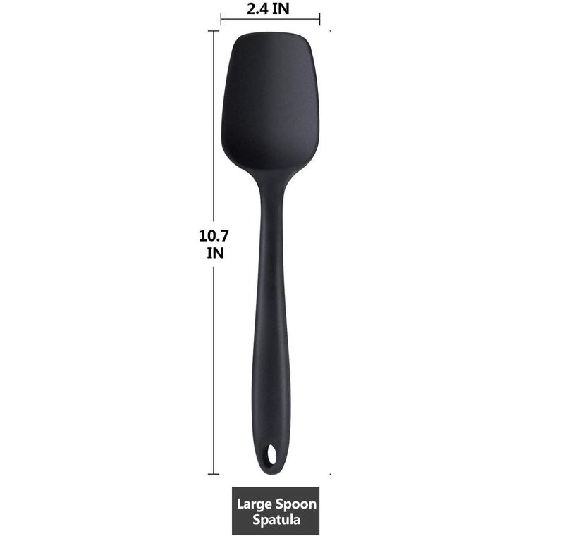 P-Plus International Silicone Non-Stick Heat Resistant Kitchen Utensil Silicone Spatula Spoon Big 27cm+Spatula Spoon Small 20.6cm Set of 2 (Black) - Image 3