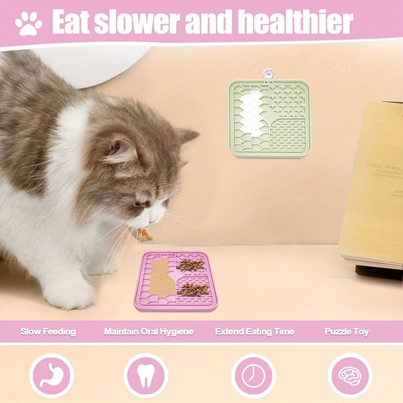 Bikabpet Cat Dog Lick Mat 2 Pack Purple Blue 5.9x5.9 In Anxiety Relief Butter Lick Pad with Suction Cups Bathing Grooming Slow Feeder for Pets - Image 3