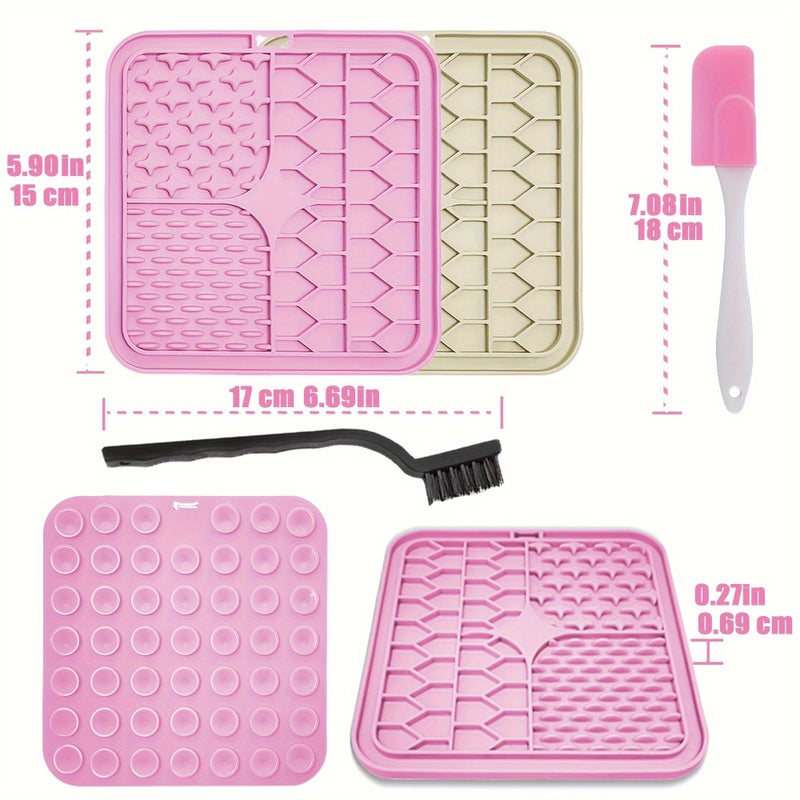 Bikabpet Cat Dog Lick Mat 2 Pack Purple Blue 5.9x5.9 In Anxiety Relief Butter Lick Pad with Suction Cups Bathing Grooming Slow Feeder for Pets - Image 5