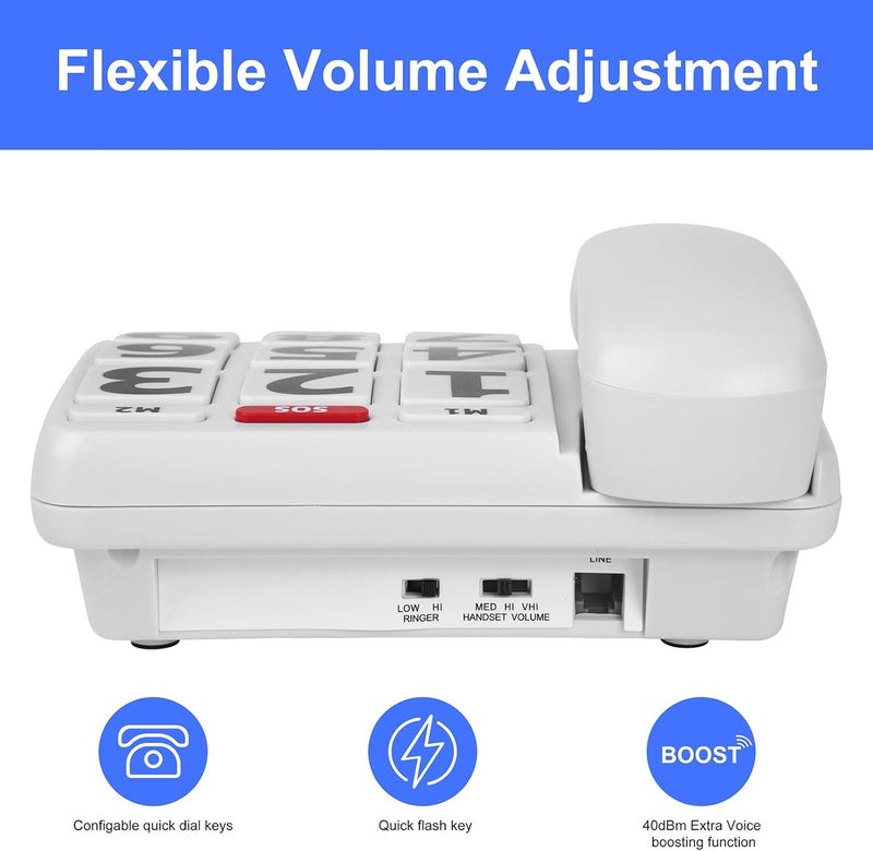 VDTG Super Large Key Wired Telephone Set, with Speaker, Adjustable Ring Tone, Simple and Classic Appearance Design, How Applicable to The Scene - Image 4
