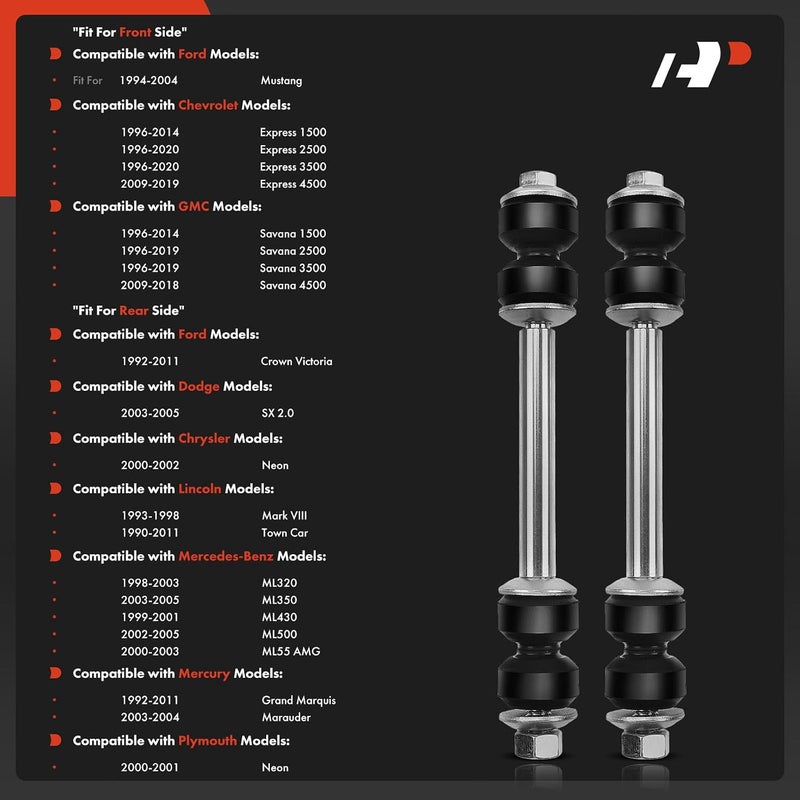 A-Premium 2 x Front or Rear Sway Bar Links Stabilizer Bar Links, Compatible with Ford Mustang, Crown Victoria, Chevrolet Express, Neon, GMC Savana, Lincoln Town Car, Dodge SX 2.0, Mercedes-Benz ML320 - Image 2