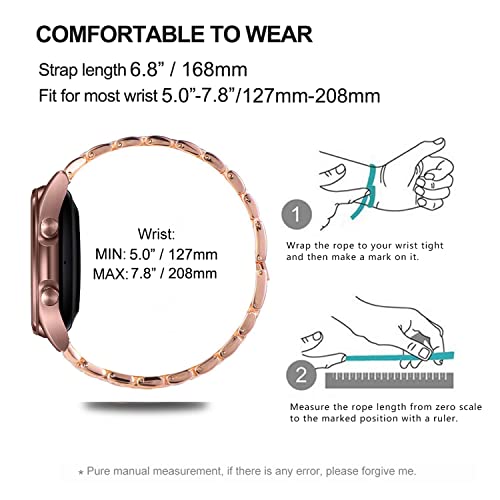 DEALELE Bands Compatible with Samsung Galaxy Watch 3 (41mm), 20mm Bling Diamond Stainless Steel Metal Bracelet with Rhinestone Bezel Ring Case Cover Replacement for Women Men (Rose gold) - Image 5