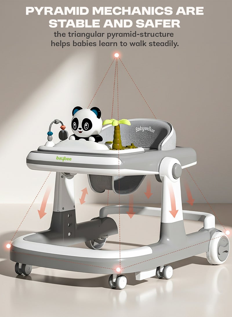 BAYBEE 3 in 1 Panda Baby Walker for Kids, Baby Push Walker with Parental Push Handle, 5 Adjustable Height, Footmat, Speed Adjustable Foldable Kids Walker with Light, Tray & Musical Toddler Walker for Baby 6 to 24 Months Boy Girl Grey - Image 2