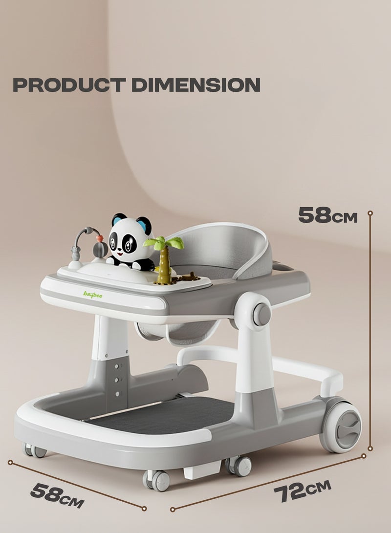BAYBEE 3 in 1 Panda Baby Walker for Kids, Baby Push Walker with Parental Push Handle, 5 Adjustable Height, Footmat, Speed Adjustable Foldable Kids Walker with Light, Tray & Musical Toddler Walker for Baby 6 to 24 Months Boy Girl Grey - Image 1