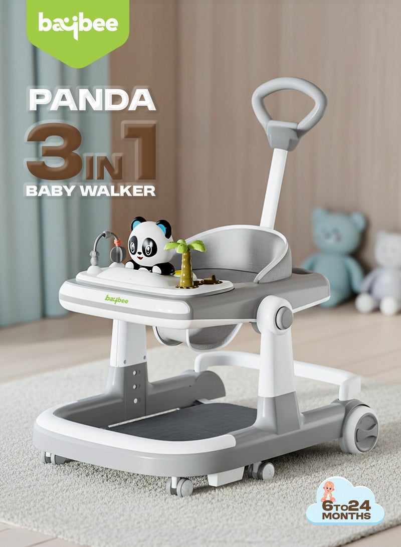 BAYBEE 3 in 1 Panda Baby Walker for Kids, Baby Push Walker with Parental Push Handle, 5 Adjustable Height, Footmat, Speed Adjustable Foldable Kids Walker with Light, Tray & Musical Toddler Walker for Baby 6 to 24 Months Boy Girl Grey - Image 3
