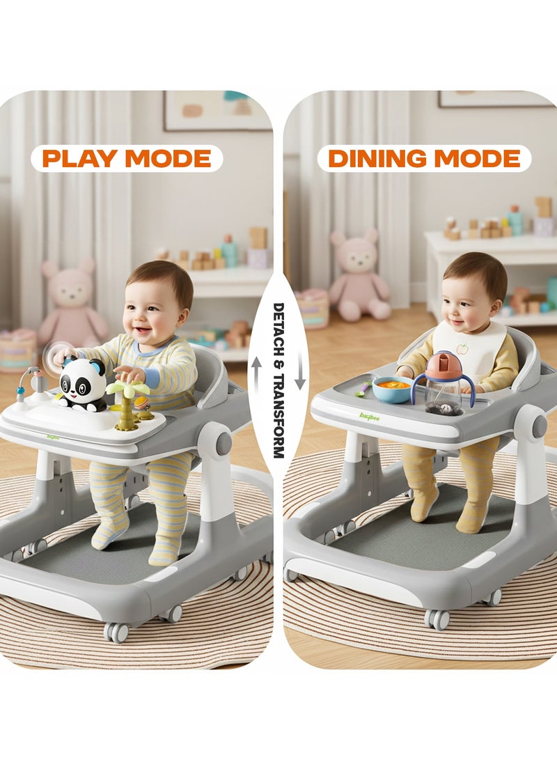 BAYBEE 3 in 1 Panda Baby Walker for Kids, Baby Push Walker with Parental Push Handle, 5 Adjustable Height, Footmat, Speed Adjustable Foldable Kids Walker with Light, Tray & Musical Toddler Walker for Baby 6 to 24 Months Boy Girl Grey - Image 5