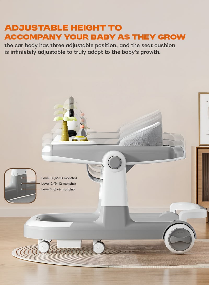 BAYBEE 3 in 1 Panda Baby Walker for Kids, Baby Push Walker with Parental Push Handle, 5 Adjustable Height, Footmat, Speed Adjustable Foldable Kids Walker with Light, Tray & Musical Toddler Walker for Baby 6 to 24 Months Boy Girl Grey - Image 4