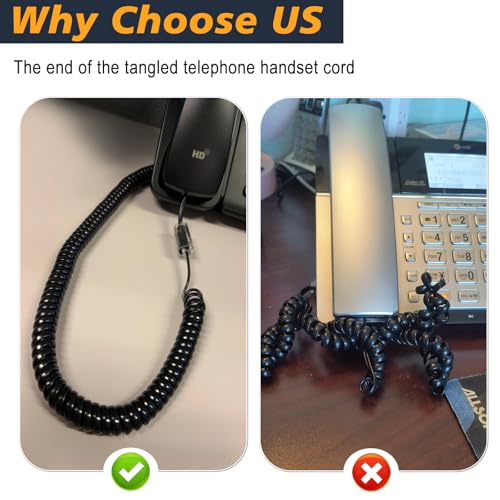 YIENFBEV Telephone Handset Cord Detangler 1 Set, 1 Pack 360 Degree Rotating/Anti-Tangle Landline Cable and 1 Pack Telephone Handset Cord 8.5 Foot Uncoiled (2 Foot Coiled) - Image 2