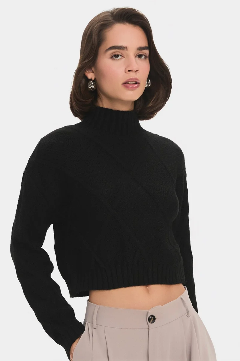 JUNE Women's Stand Collar Self-Patterned Knitwear Sweater