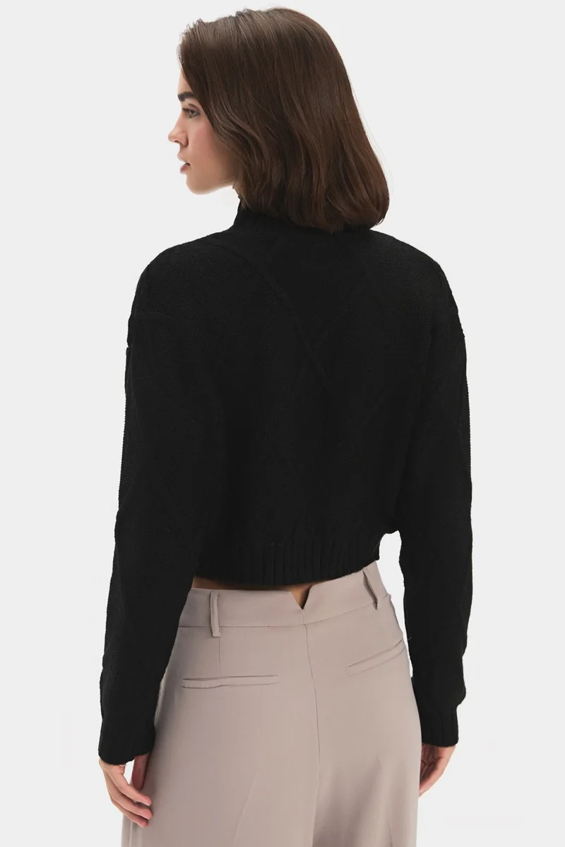 JUNE Women's Stand Collar Self-Patterned Knitwear Sweater