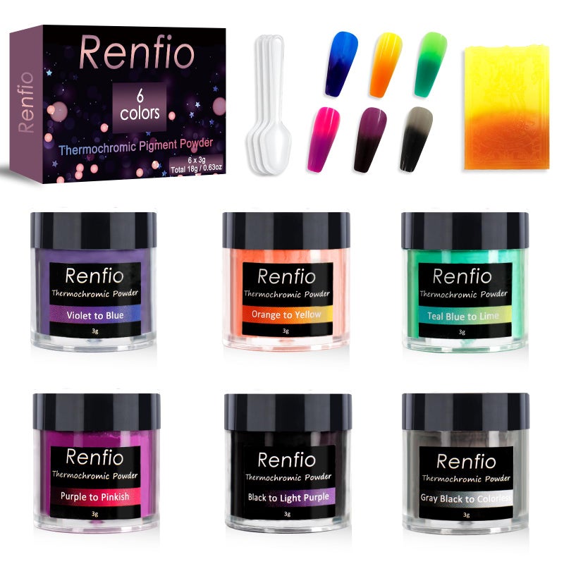 Renfio 6 Colors Thermochromic Pigment Powder18g063oz Color Changing Powder Temperature Activated at 8831Thermochromic Pigment 3g Each for Epoxy ResinSlimeNailTumblersPaintFabricDye
