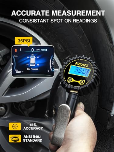 AZUNO Digital Tire Inflator with Pressure Gauge, 200 PSI, Heavy Duty Air Compressor Accessories, w/Rubber Hose Lock on Air Chuck and Quick Connect Coupler - Image 2