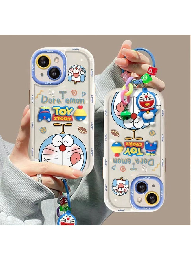 NIBEMINENT Creamy Shell Protective TPU Case Cover For iPhone 15 Pro, Doremon Plush Toy With Doremon Pendant - Image 1