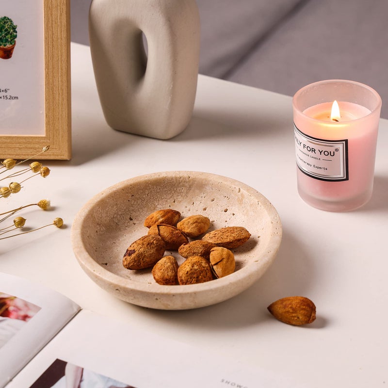 Natust Natural Marble Travertine Ring Dish Jewelry Tray 5.5" for Women, Marble Trinket Dish for Key Earring Nightstand, Mother's Day Engagement Birthday Gift - Beige Travertine - Image 5