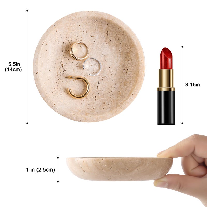 Natust Natural Marble Travertine Ring Dish Jewelry Tray 5.5" for Women, Marble Trinket Dish for Key Earring Nightstand, Mother's Day Engagement Birthday Gift - Beige Travertine - Image 2