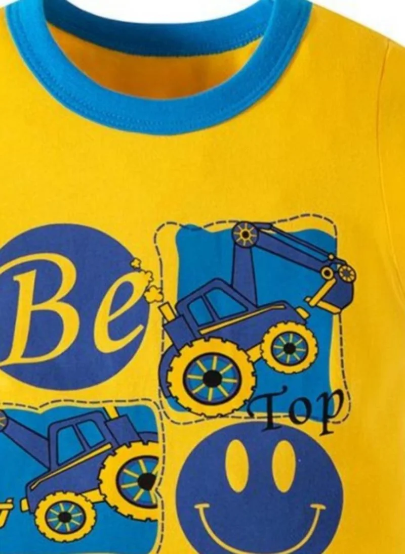 يونيكي Yellow Printed  Round Neck T-shirt