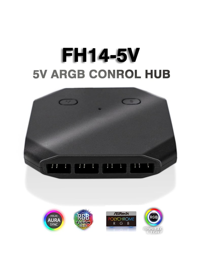 Barakah Fan Hub Controller/Splitter for 4-Pin & 3-Pin PC Cooling Fans, PWM Addressable RGB Fan Controller,Powering Up to 14 Fans, with SATA Interface Power Supply, Reset Button line, FH14-5V - Image 2