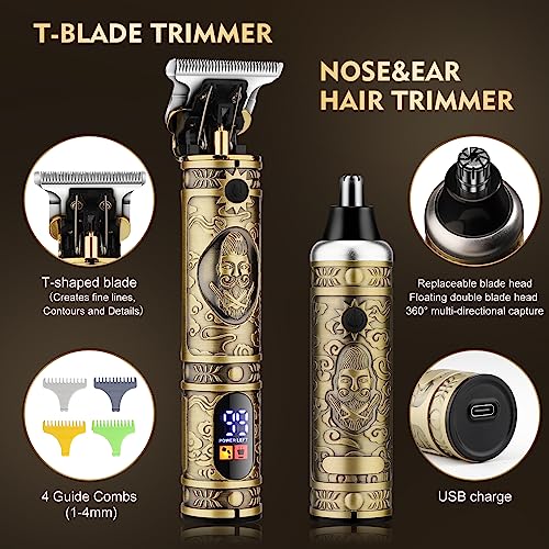 Dumite Professional Hair Clippers for Men,Hair Clippers+T-Blade Trimmer+Electric Shaver+Nose Hair Trimmer Set,4 in 1 Cordless Barber Hair Cutting Kit LCD Display Gifts (Gold) - Image 4