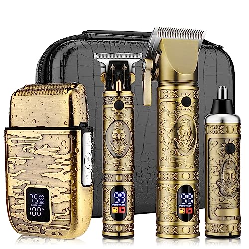 Dumite Professional Hair Clippers for Men,Hair Clippers+T-Blade Trimmer+Electric Shaver+Nose Hair Trimmer Set,4 in 1 Cordless Barber Hair Cutting Kit LCD Display Gifts (Gold) - Image 1