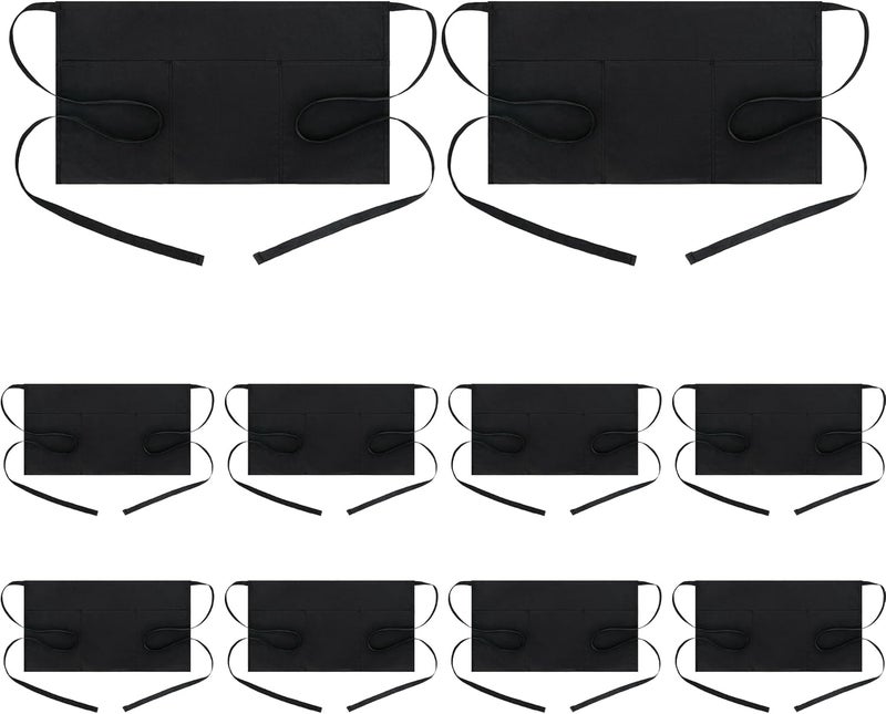 BOHARERS Waist Apron with 3 Pockets - Black Waitress Waiter Server Short Aprons - Image 1