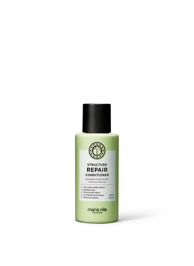 Maria Nila Structure Repair Conditioner, 3.4 Fl Oz / 100 ml, For Damaged & Chemically Treated Hair, Algae Extract Rebuilds & Moisturizes, 100% Vegan & Sulfate/Paraben free 
