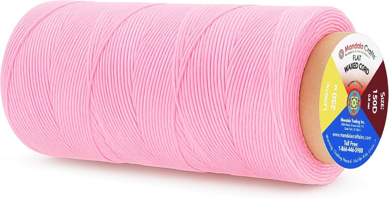 Mandala Crafts Pink Flat Waxed Thread for Leather Sewing - 273 Yds 150D 0.8mm Polyester Leather Thread String Waxed Cord for Leatherwork, Beading, Bookbinding, Hand Stitching - Image 1
