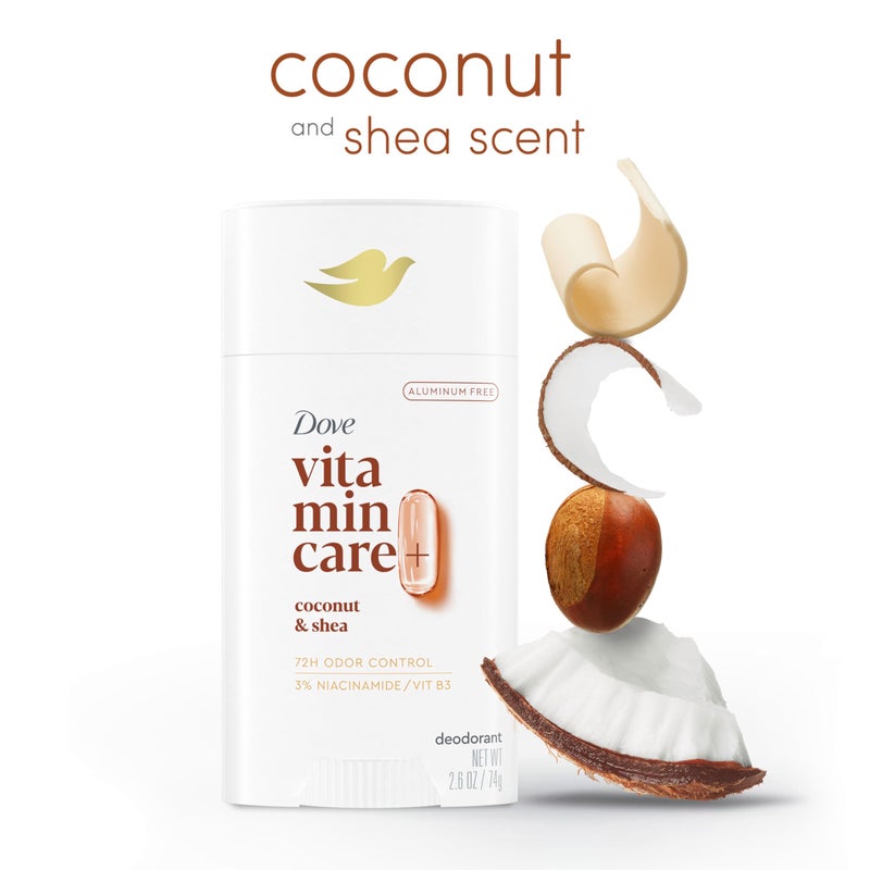 Dove VitaminCare+ Aluminum Free Deodorant Stick for 72H Odor Protection Coconut & Shea Breathable Deodorant for Women 2.6 oz - Image 3