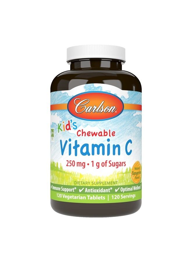 Carlson Kid's Chewable Vitamin C, 250 mg, 1 g of Sugars, Immune Support & Optimal Wellness, Antioxidant, Tangerine, 120 Vegetarian Tablets - Image 1