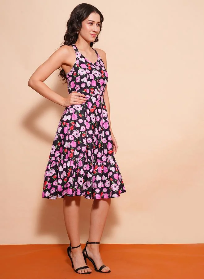 جلو باص Globus Women Floral Print Halter Neck A-Line Midi Dress