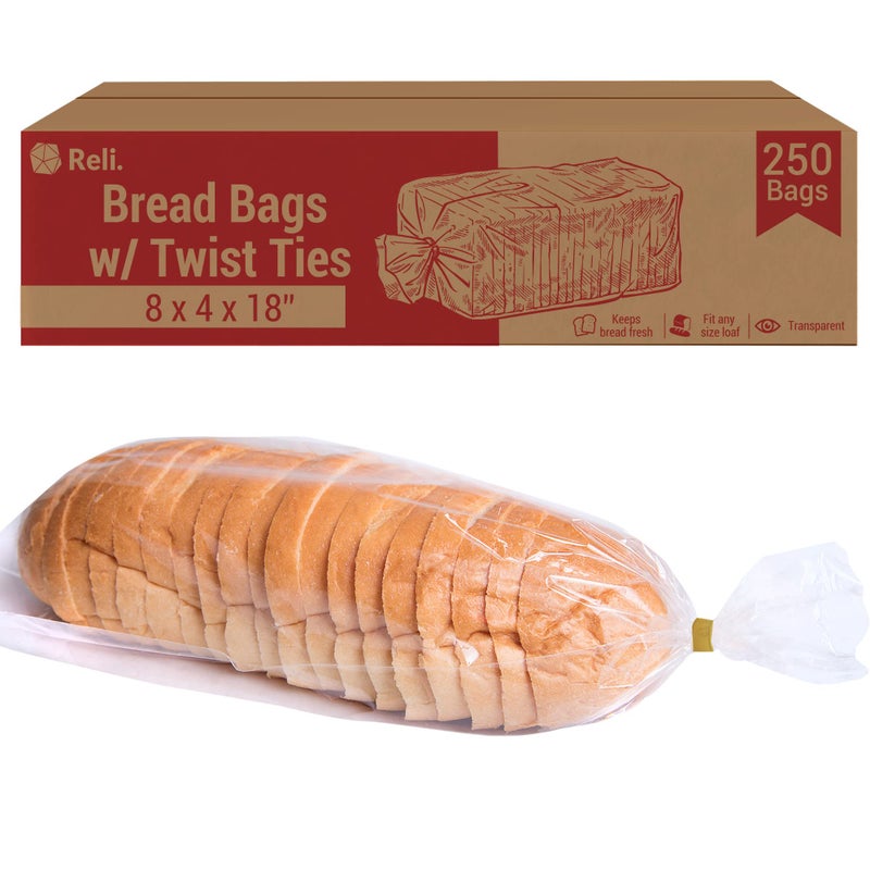 Reli. Bread Bags with Ties | 8 x 4 x 18" | 250 Pack (250 Twist Ties) | Bulk Bags for Homemade Bread, Bakery, Loaf Packing | Clear, Large - Image 1