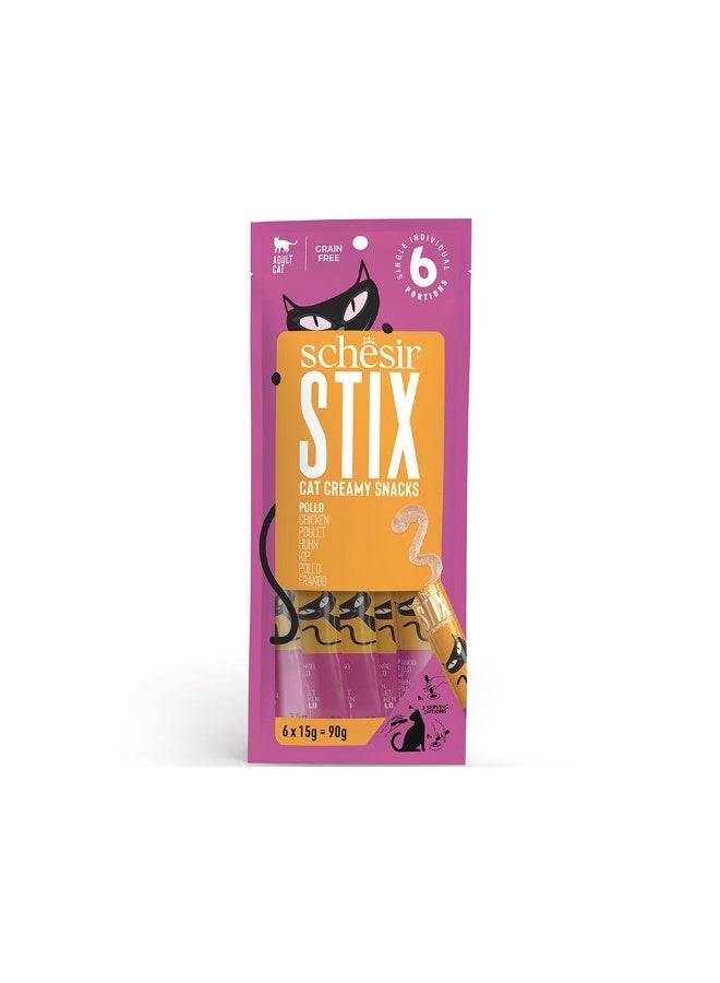 Schesir New Stix Treat Cat In Cream Chicken 6x15g Pack