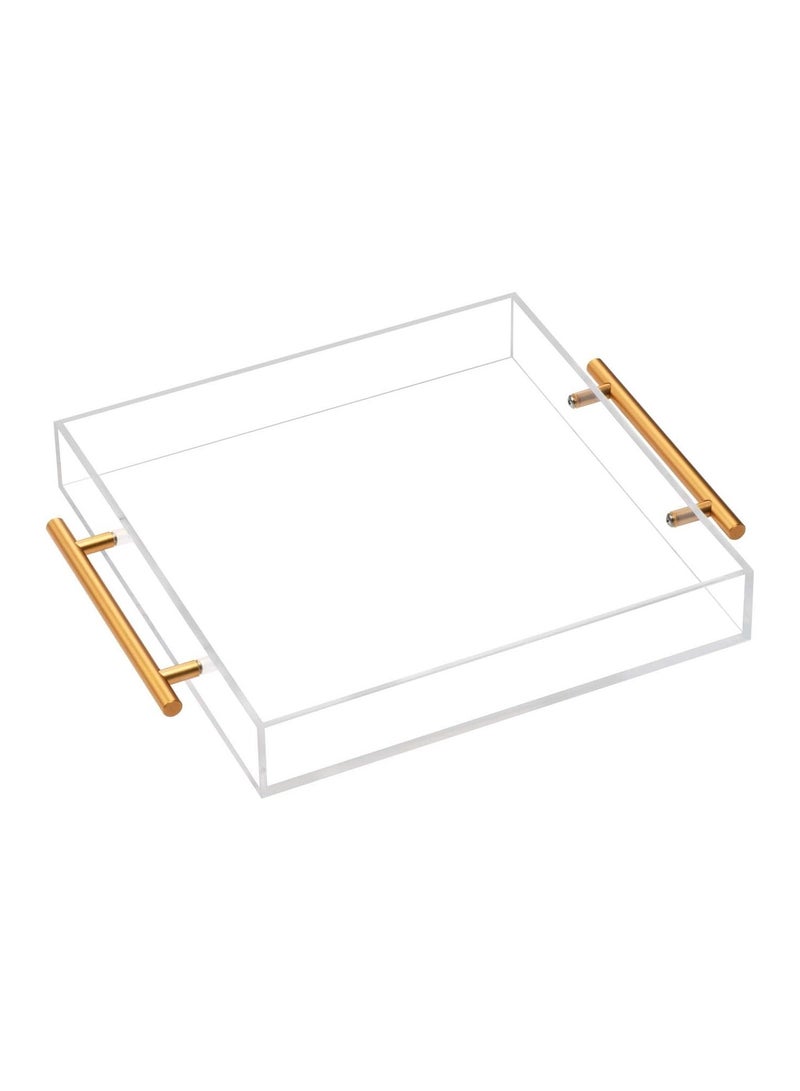 TPGP Clear Acrylic Lucite Serving Tray with Metal Handles,No Need to Assemble,12x12 Inch,Decorative Storage Organizer with Spill-Proof Design,Serving for Coffee,Breakfast,Dinner and More - Image 1