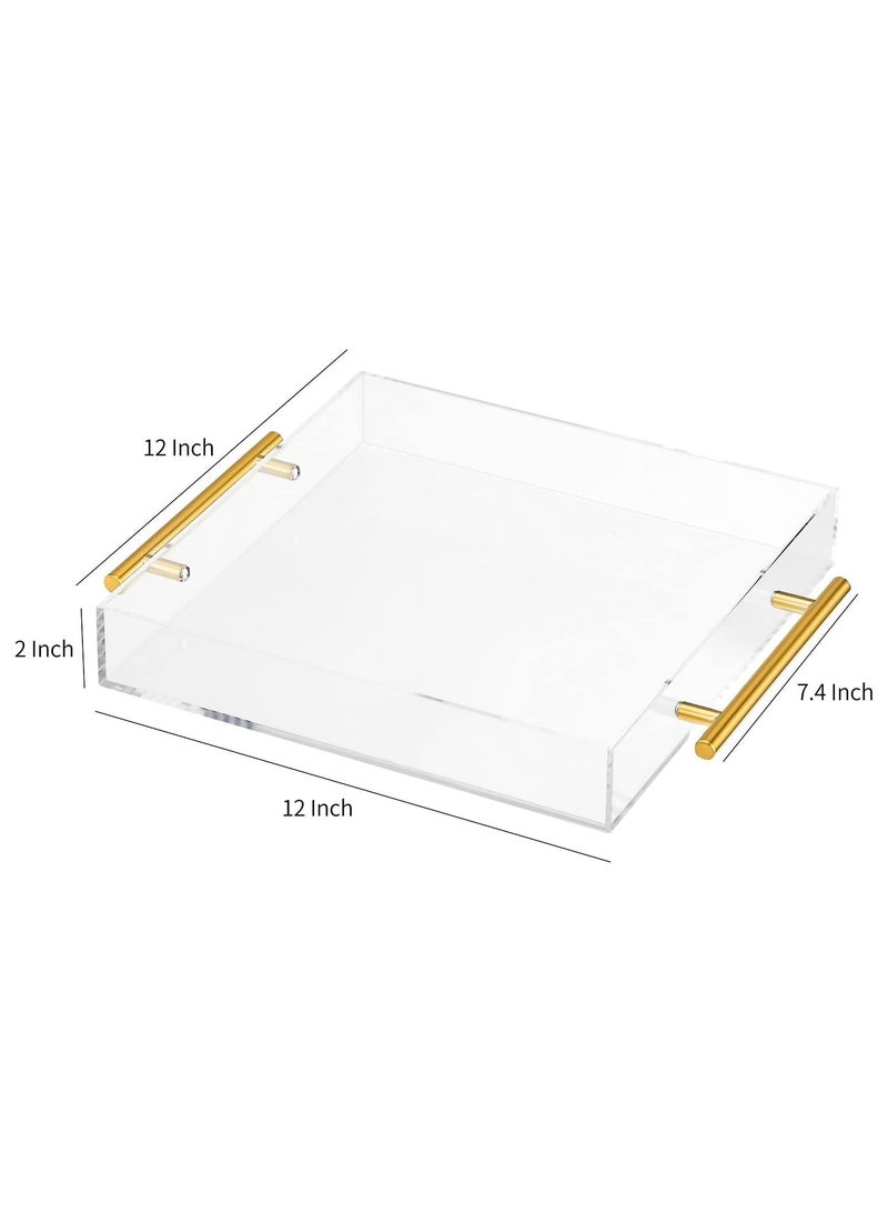 TPGP Clear Acrylic Lucite Serving Tray with Metal Handles,No Need to Assemble,12x12 Inch,Decorative Storage Organizer with Spill-Proof Design,Serving for Coffee,Breakfast,Dinner and More - Image 3