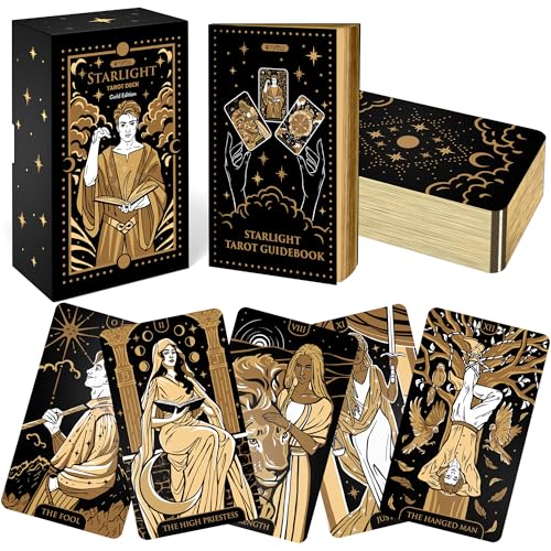 Wyspell Tarot Cards with Guide Book Starlight Unique Tarot Deck for Beginners Traditional Symbolism Beautiful Modern Tarot Decks Gold - Image 1