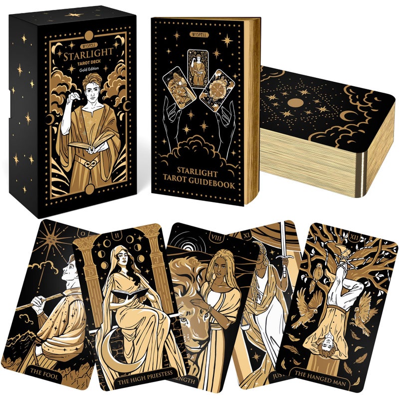 Wyspell Tarot Cards with Guide Book Starlight Unique Tarot Deck for Beginners Traditional Symbolism Beautiful Modern Tarot Decks Gold - Image 3
