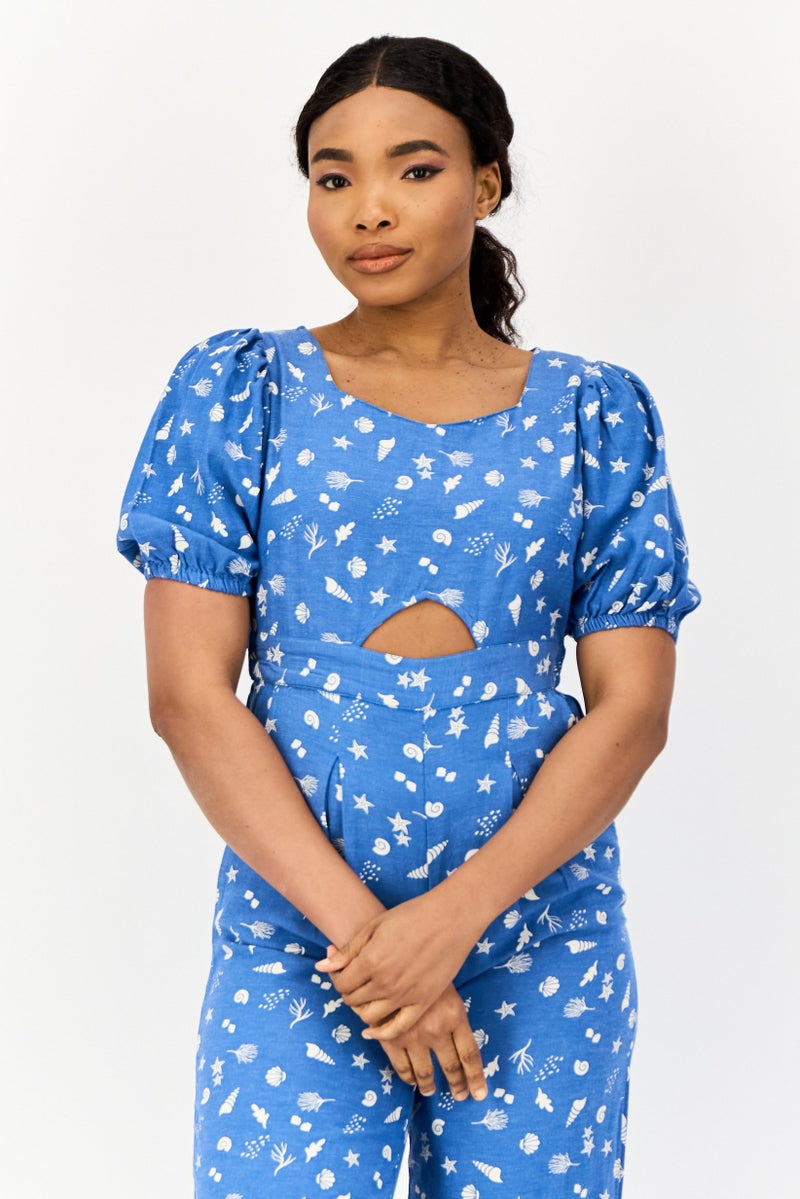 ONLY Women Graphic Print Short Sleeves Jumpsuits, Blue  - Image 3