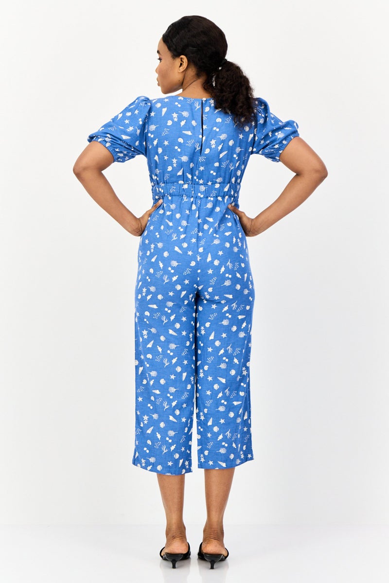 ONLY Women Graphic Print Short Sleeves Jumpsuits, Blue  - Image 2