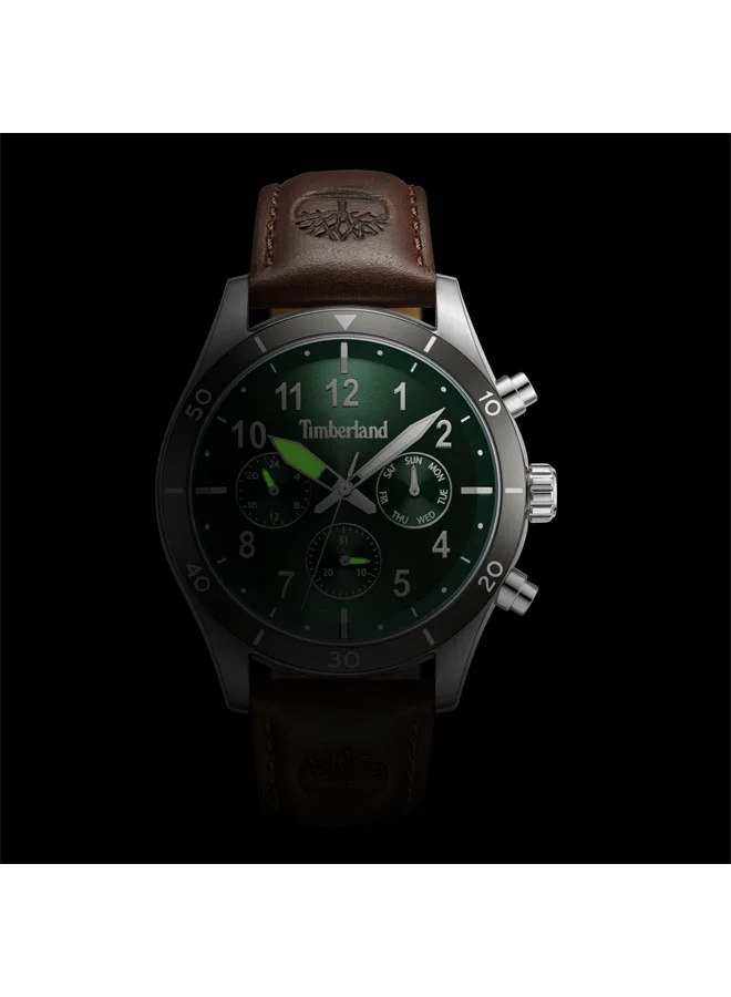 Timberland Men's Ashmont 44 mm Men's Multifunction Watch Green Dial  & Brown Leather Strap