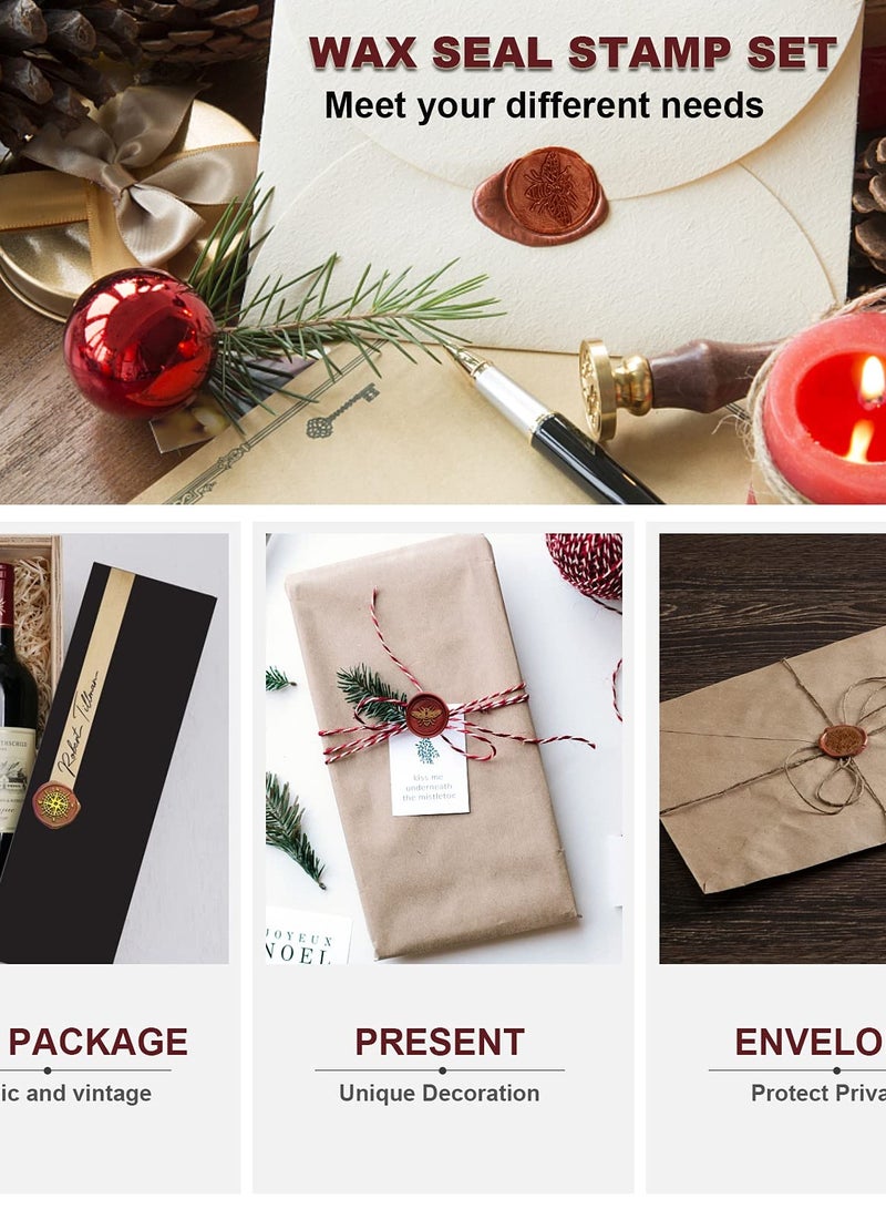 Vintage Wax Seal Stamp Set with 6 Unique Stamp Heads (Tree of Life, Bee, Rosemary, Compass, Feather, For You) and 1 Wooden Handle for Wedding Invitations, Card Envelopes, and Gift Wrapping. - Image 4