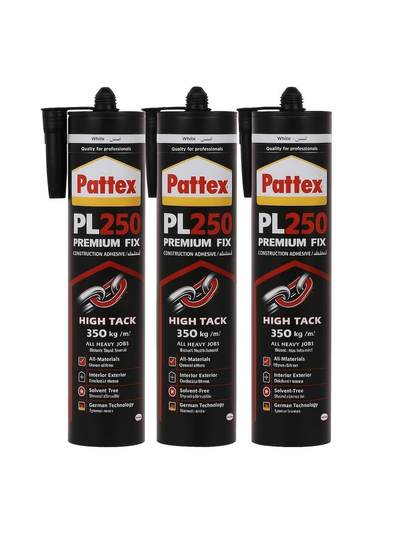 Pattex PL250 Premium Fix White Super Strong Construction Adhesive 350 kg/m² for superior bonding of heavy duty and all types of materials indoors and outdoors with superior German technology and solvent free (3 pieces) - Image 1