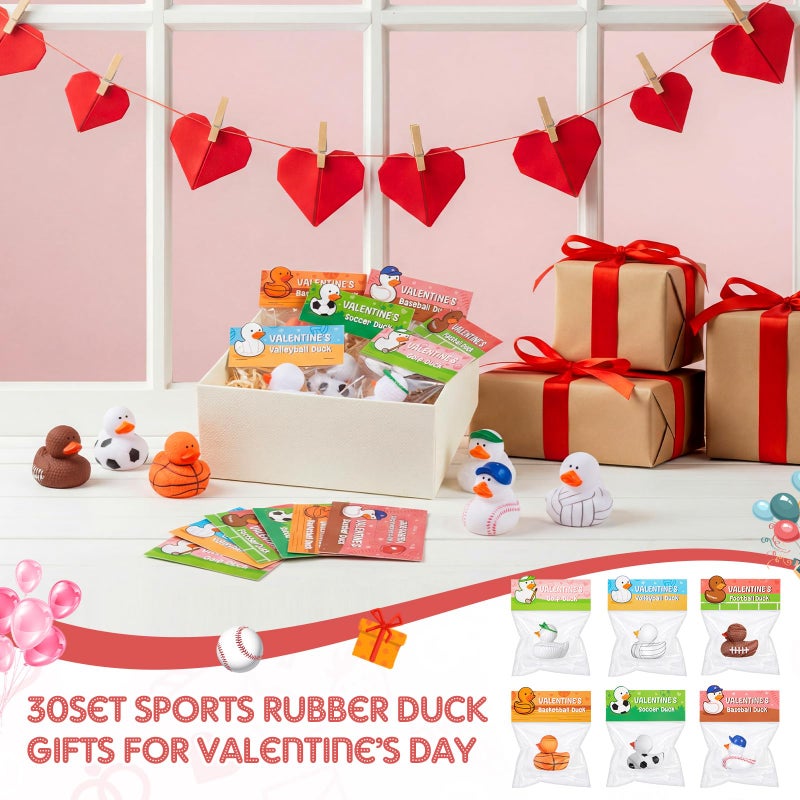 Deekin 30 Packs Valentines Gifts for Kids 2 Inches Sports Valentines Rubber Ducks Valentine's Day Exchange Gifts for Boys Girls School Classroom Prizes Cruise Ships Party Favors - Image 5