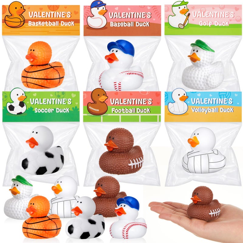 Deekin 30 Packs Valentines Gifts for Kids 2 Inches Sports Valentines Rubber Ducks Valentine's Day Exchange Gifts for Boys Girls School Classroom Prizes Cruise Ships Party Favors - Image 1