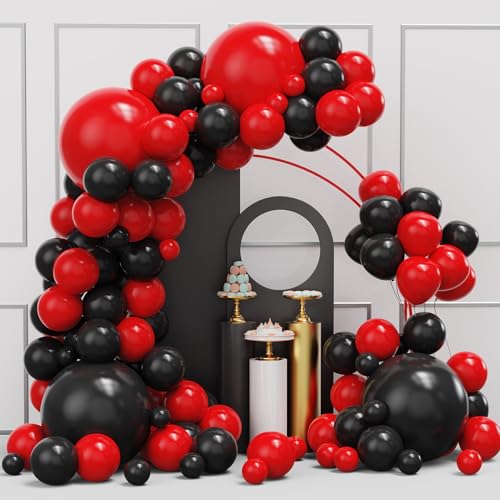 YMSZ Red Black Balloons Garland Arch Kit 134pcs Black and Red Party Balloons with Different Size for Graduation Birthday Anniversary BBQ Casino New Year Party Decorations Supplies - Image 1