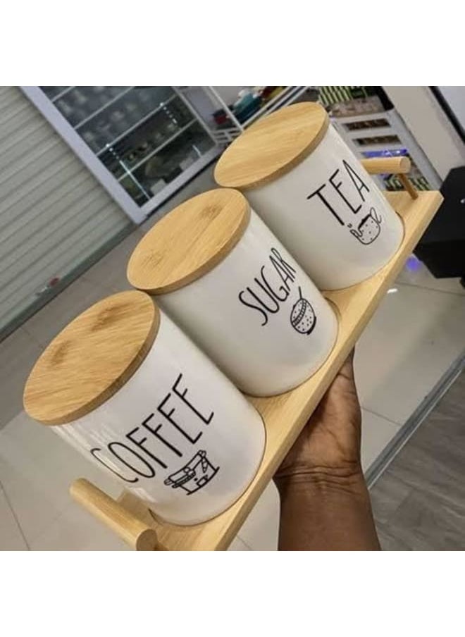 Generic Generic Rustic/Country 3-Pack Porcelain Airtight Canister Set for Coffee, Sugar, Tea 31cm -Cream  - Image 3