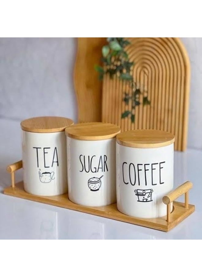 Generic Generic Rustic/Country 3-Pack Porcelain Airtight Canister Set for Coffee, Sugar, Tea 31cm -Cream  - Image 2