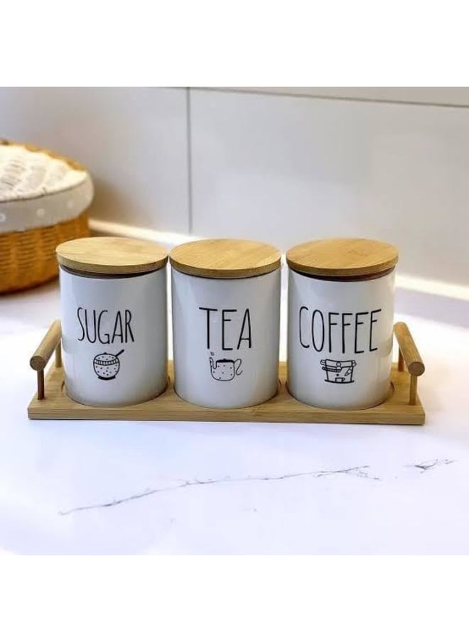 Generic Generic Rustic/Country 3-Pack Porcelain Airtight Canister Set for Coffee, Sugar, Tea 31cm -Cream  - Image 1