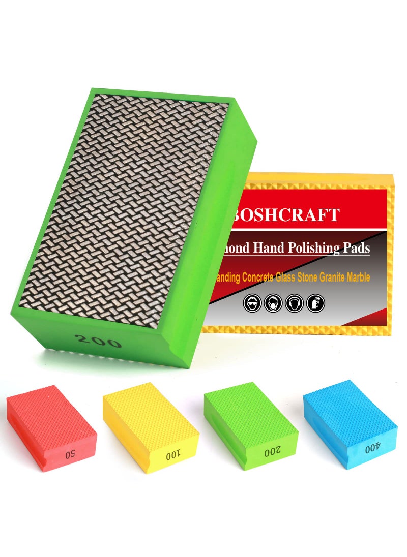 BOSHCRAFT Boshcraft Diamond Hand Polishing Pads Sanding Block Foam Backing for Tile Marble Glass Stone Granite Ceramics Polishing 50100200400 Bs Wet or Dry Diamond Sanding Pads 4Pack 